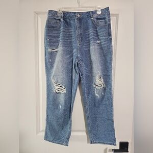 Wome's Lightweight Distressed Blue Jeans